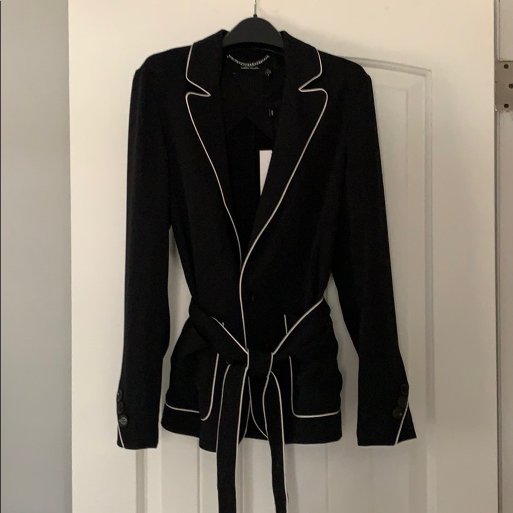 Black with white piping waist tie Jacket